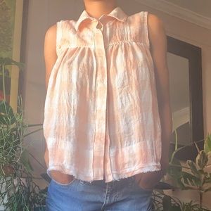 Pink and white gingham button down top by Free People size small